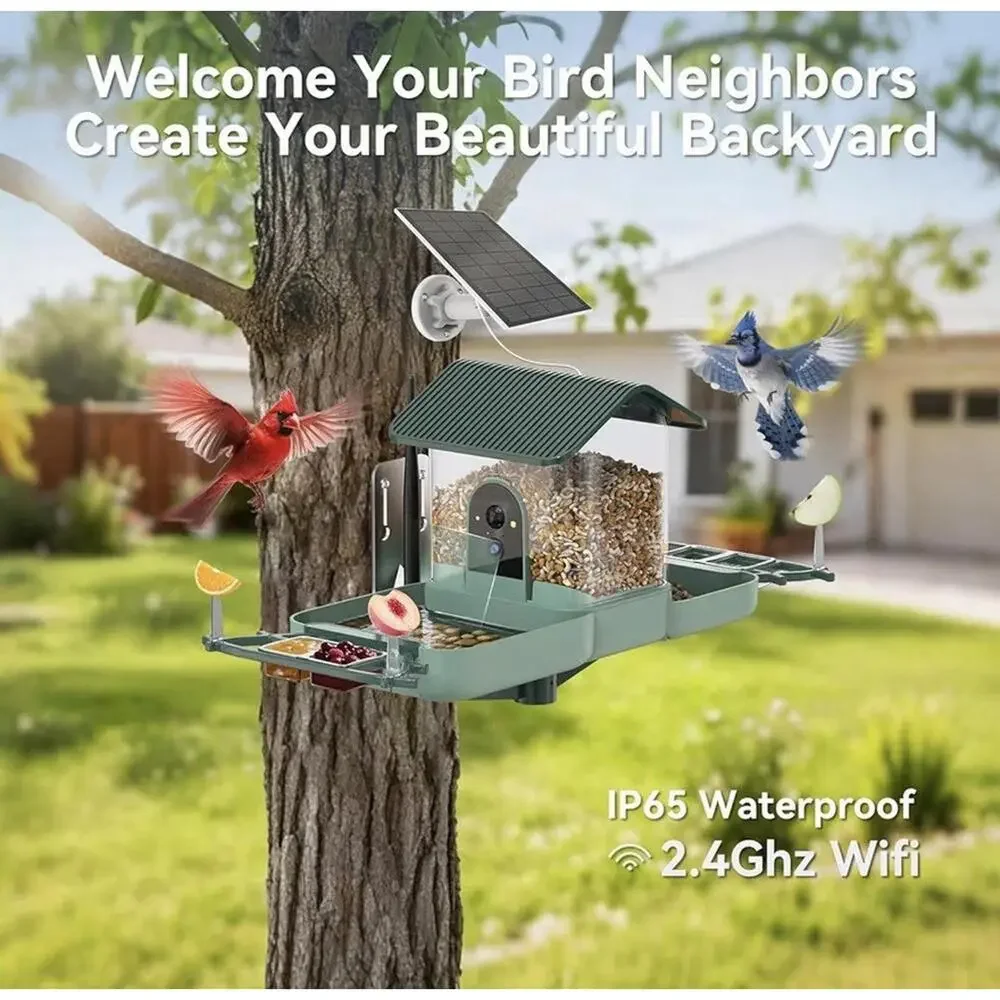 KUIKEO Bird Feeder with Camera WiFi Dual Lens HD Video Bird Bath NEW